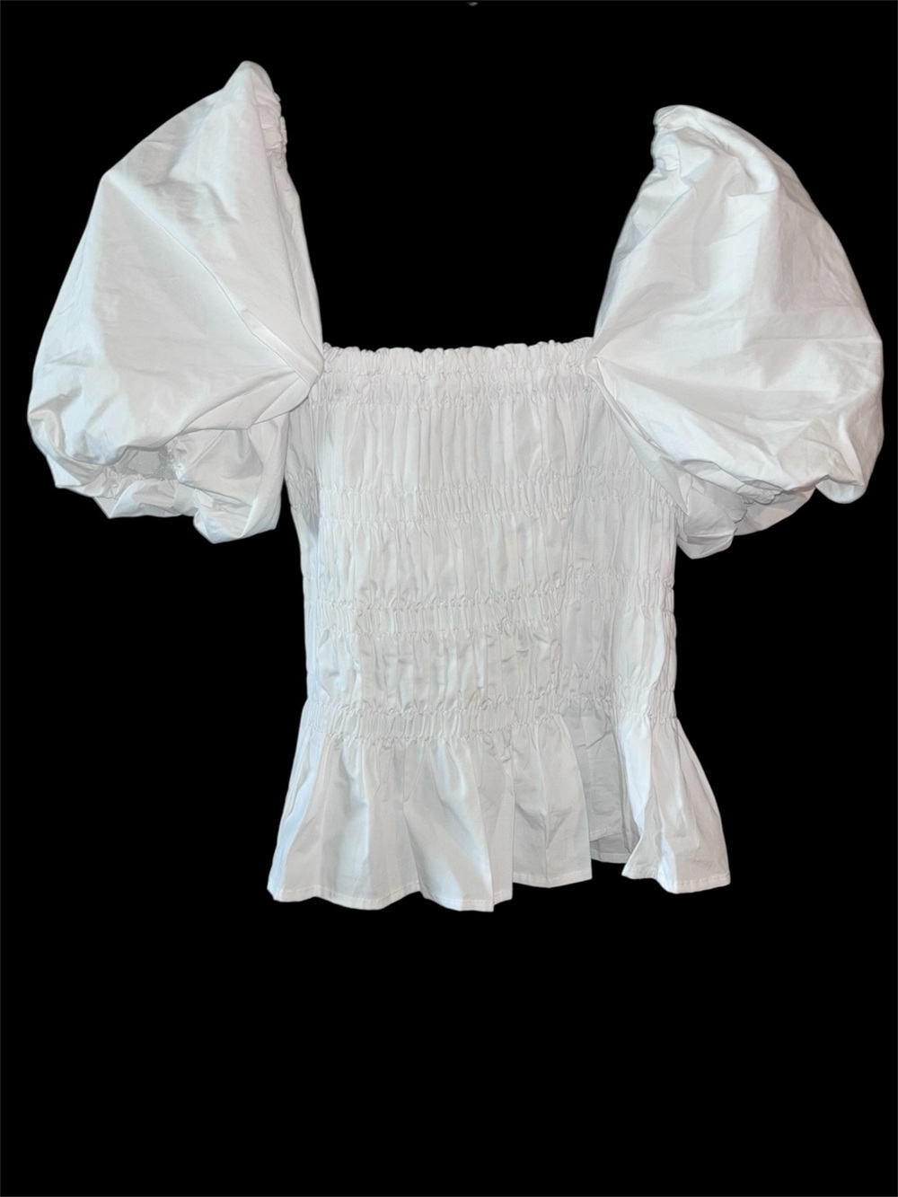 ASTR The Label Savina White Puff-Sleeve Peplum Smocked Top Size M NWOT